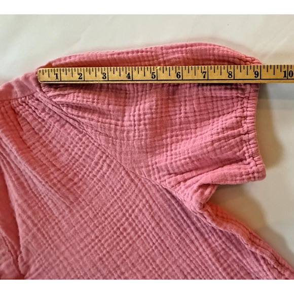 J.Crew Women’s XS Pink Cotton Gauze Henley Top – Short Sleeve Summer Spring Airy - Picture 5 of 7